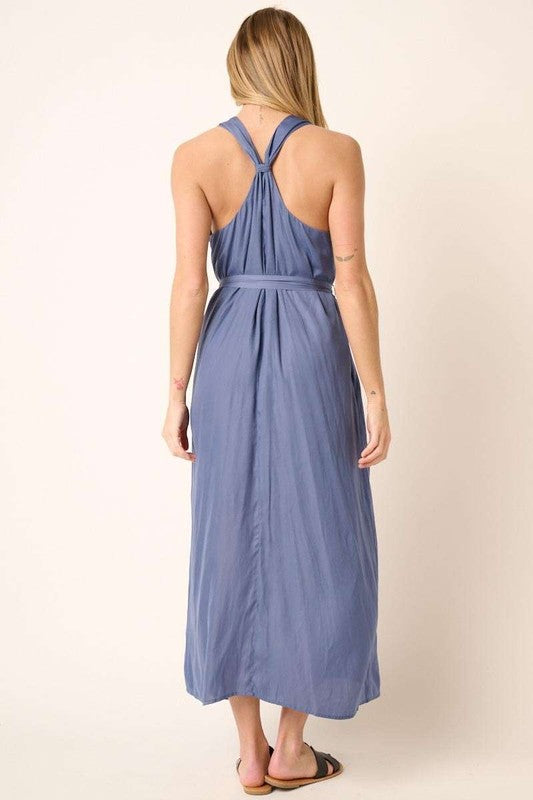 Robe maxi chic à dos croisé et ceinture pour femmes