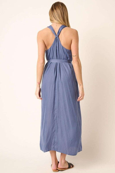 Chic Cross Back Belted V-Neck Maxi Dress for Women