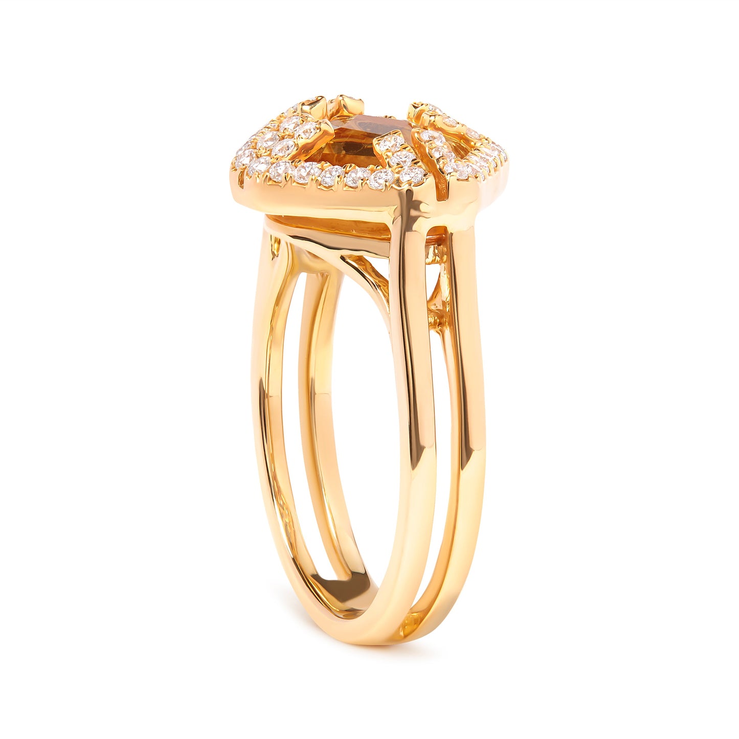 Anillo Halo de Citrino Amarillo y Diamantes en Oro Amarillo de 14K - Talla 7