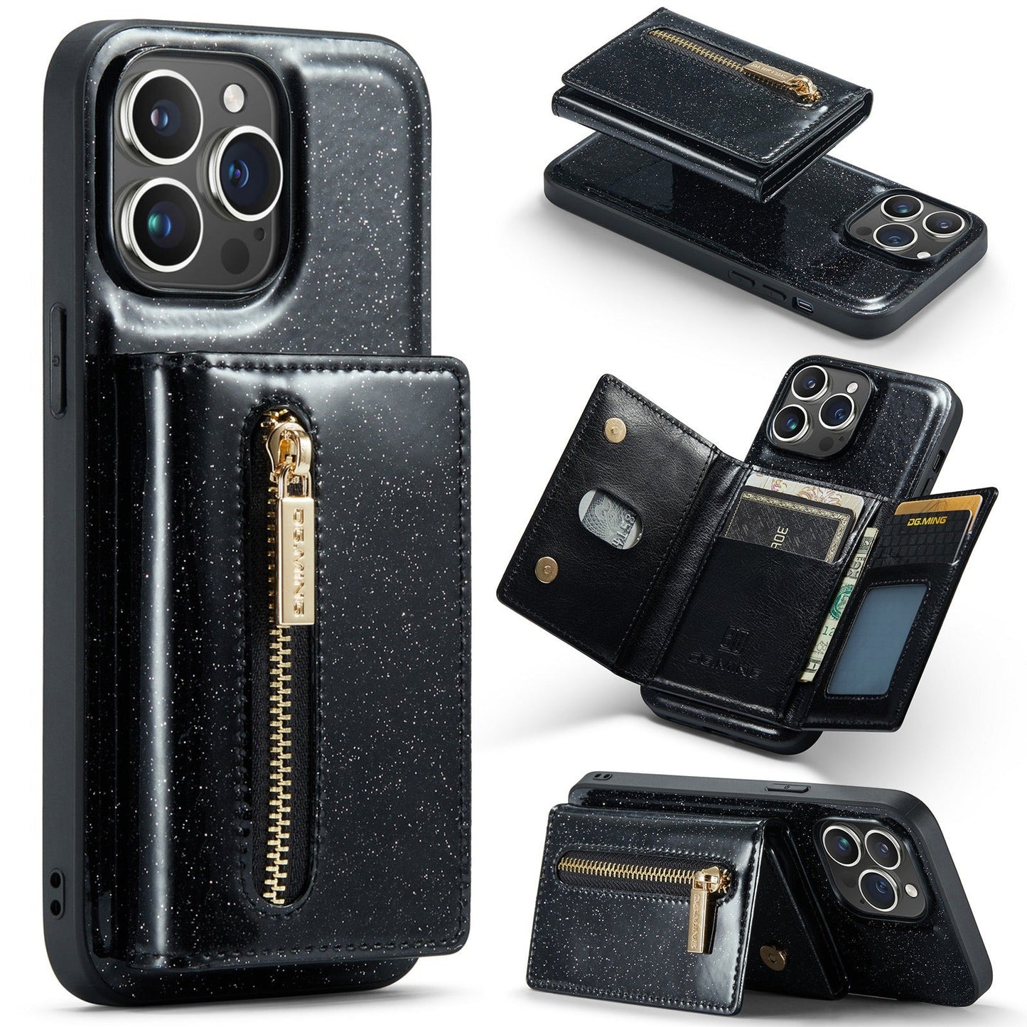 Coque de protection portefeuille M3 Glitter pour iPhone 14 Pro Max