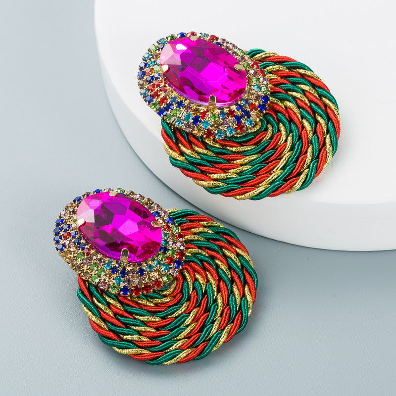 Boucles d'oreilles en verre diamant ovale exagéré - Élégance artisanale