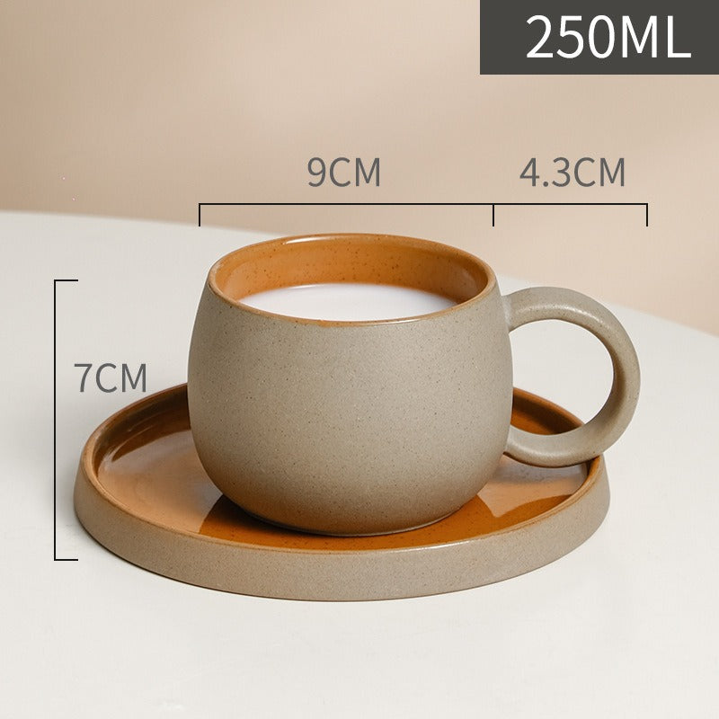 Coffee mug set ceramic retro stoneware Japanese mug and saucer combination - Korvel