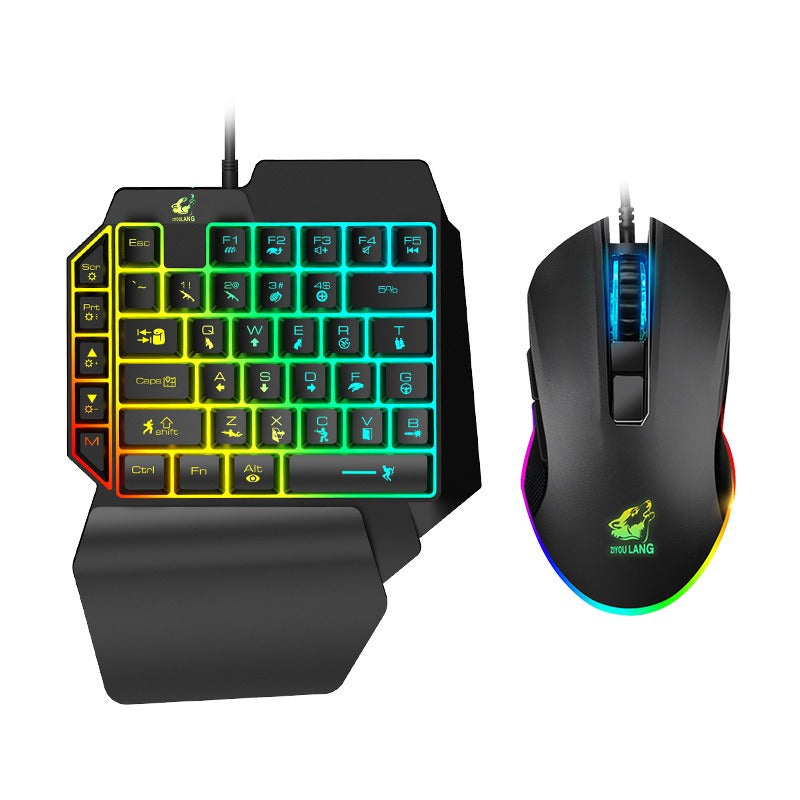 Free Wolf T1 One handed Keyboard and Mouse Set Throne Mechanical Touch Keyboard and Mouse Set - Korvel