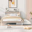Full Size Metal Platform Bed Frame with Trundle, USB Ports and Slat Support No Box Spring Needed White - Korvel