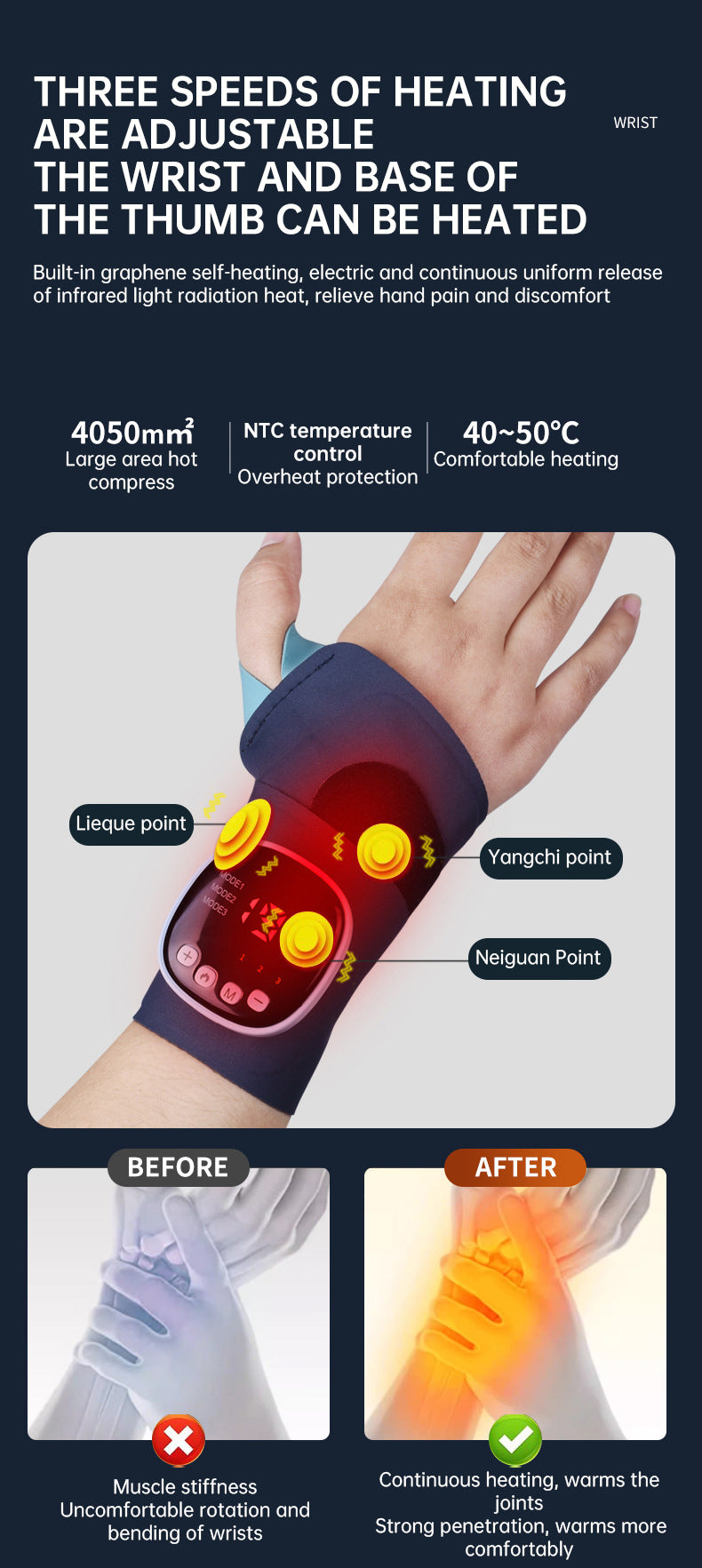 EMS Smart Tendon Sheath Hand Heating Wristband with Hot Compress and Massage Function - Korvel