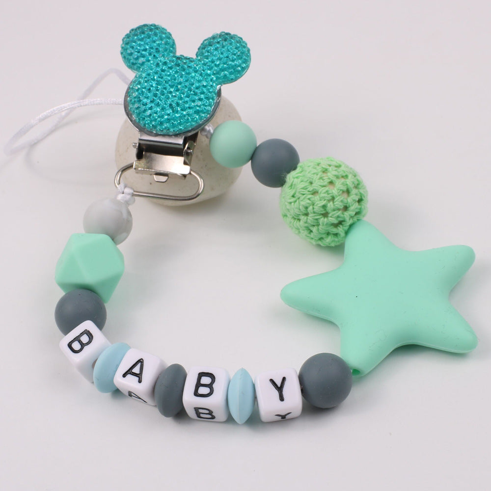 Five pointed star silicone pacifier chain pacifier chain baby products silicone pacifier clip baby teether anti-drop chain anti-drop belt - Korvel