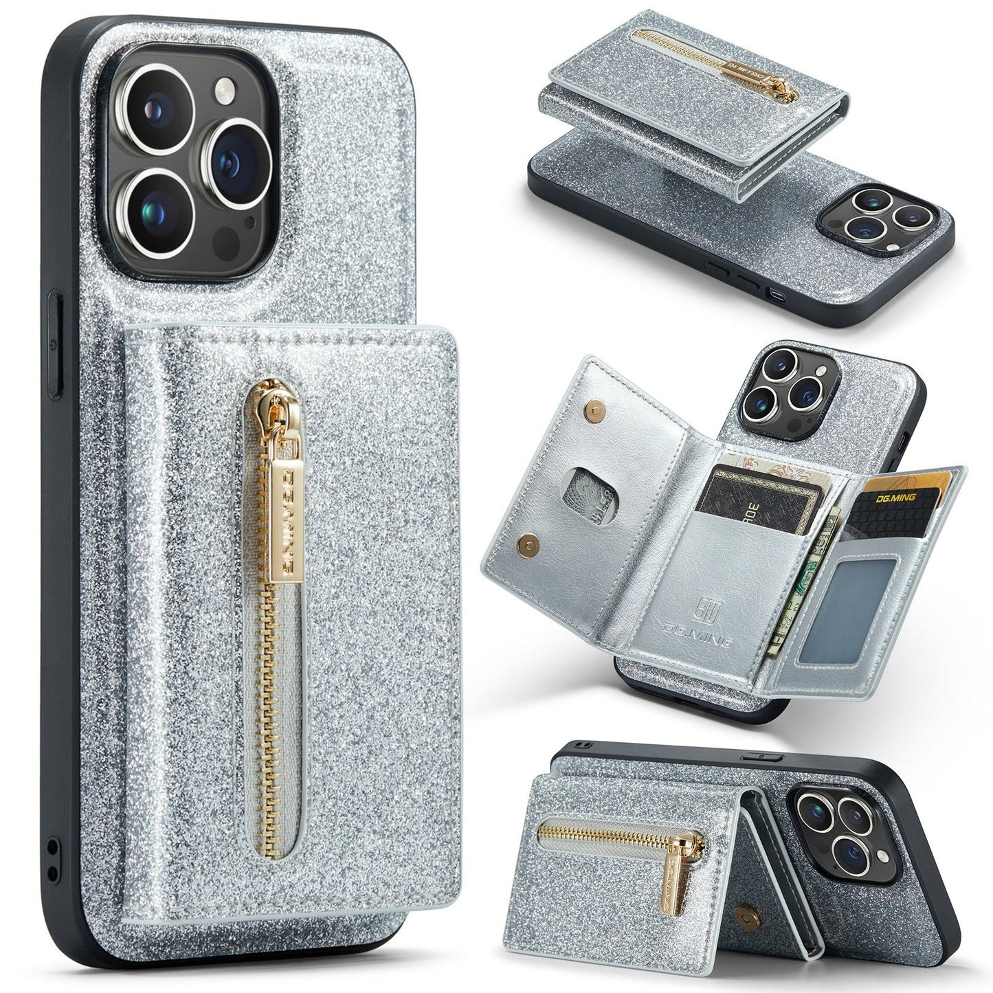Coque de protection portefeuille M3 Glitter pour iPhone 14 Pro Max