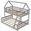 Twin over Full House Bunk Bed with Built-in Ladder Gray - Korvel
