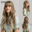 Natural Long Curly Hair Wig with Bangs - Black Brown