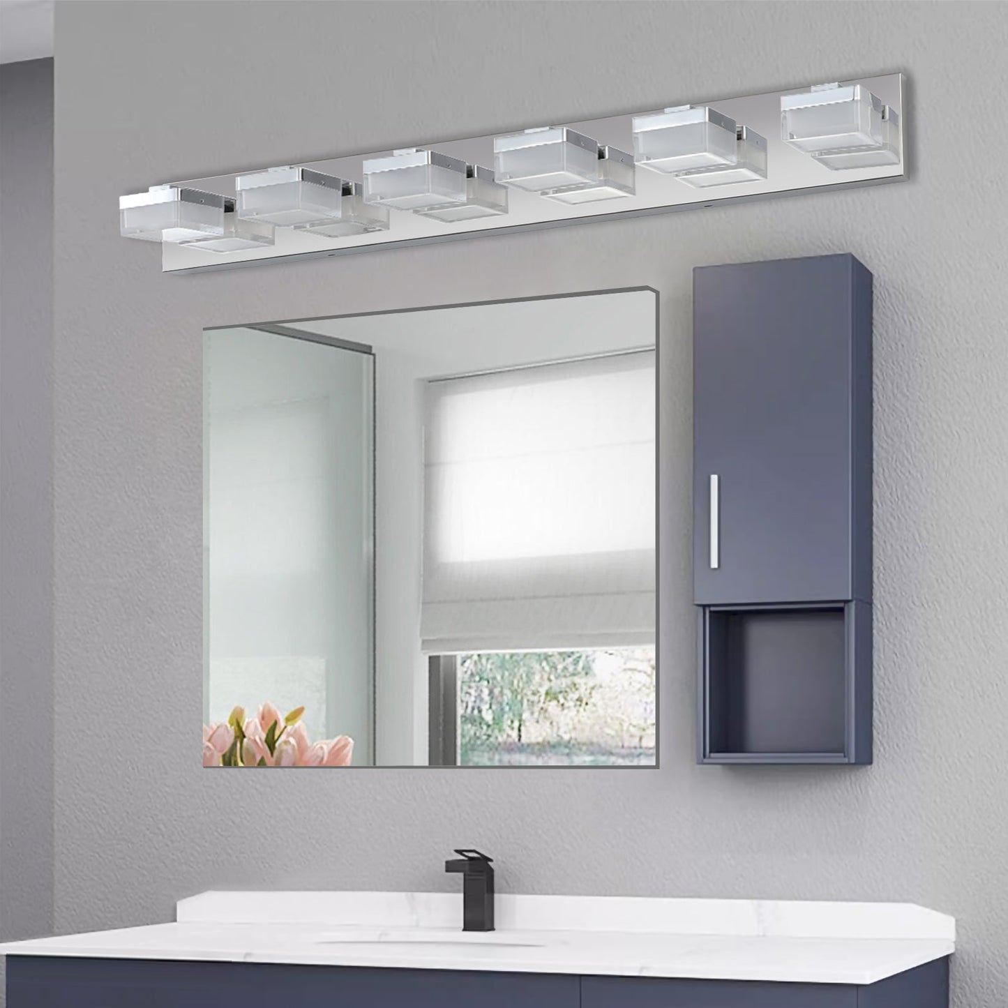 Applique de miroir LED moderne à 6 lumières en chrome