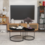 A set of nested coffee tables, 27.6-inch round coffee table, wooden marble patterned tabletop, sturdy metal frame (black) - Korvel
