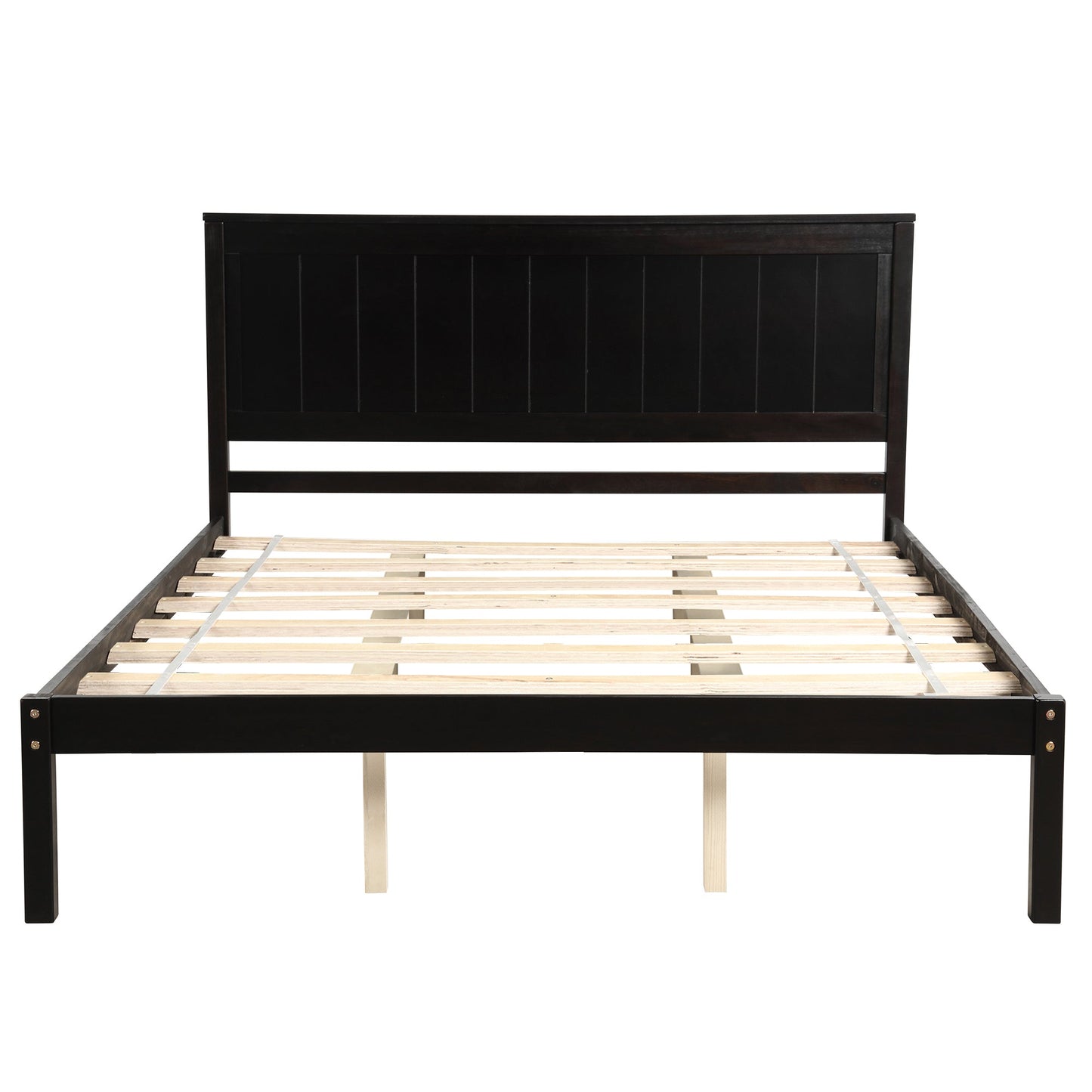 Platform Bed Frame with Headboard, Wood Slat Support  No Box Spring Needed  Queen Espresso - Korvel