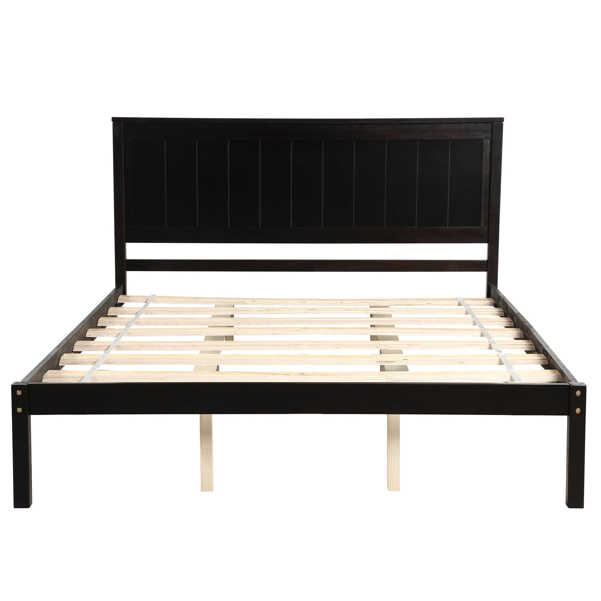 Platform Bed Frame with Headboard, Wood Slat Support  No Box Spring Needed  Queen Espresso - Korvel