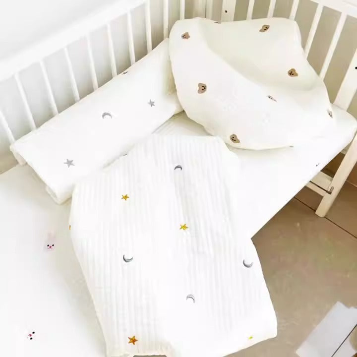 Baby fitted sheet pure cotton plus cotton sheets ins Japanese and Korean style quilted embroidered newborn sheets autumn and winter children's mattress - Korvel