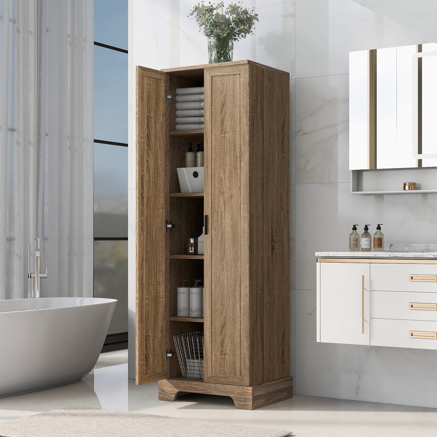Elegante armario de almacenamiento marrón con estante ajustable