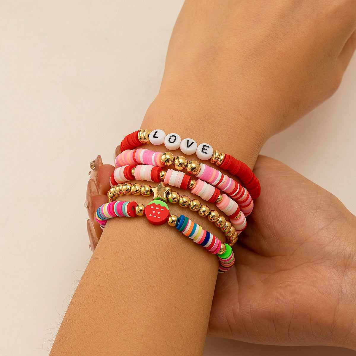 Colorful Bohemian Soft Ceramic Elastic LOVE Bead Bracelet