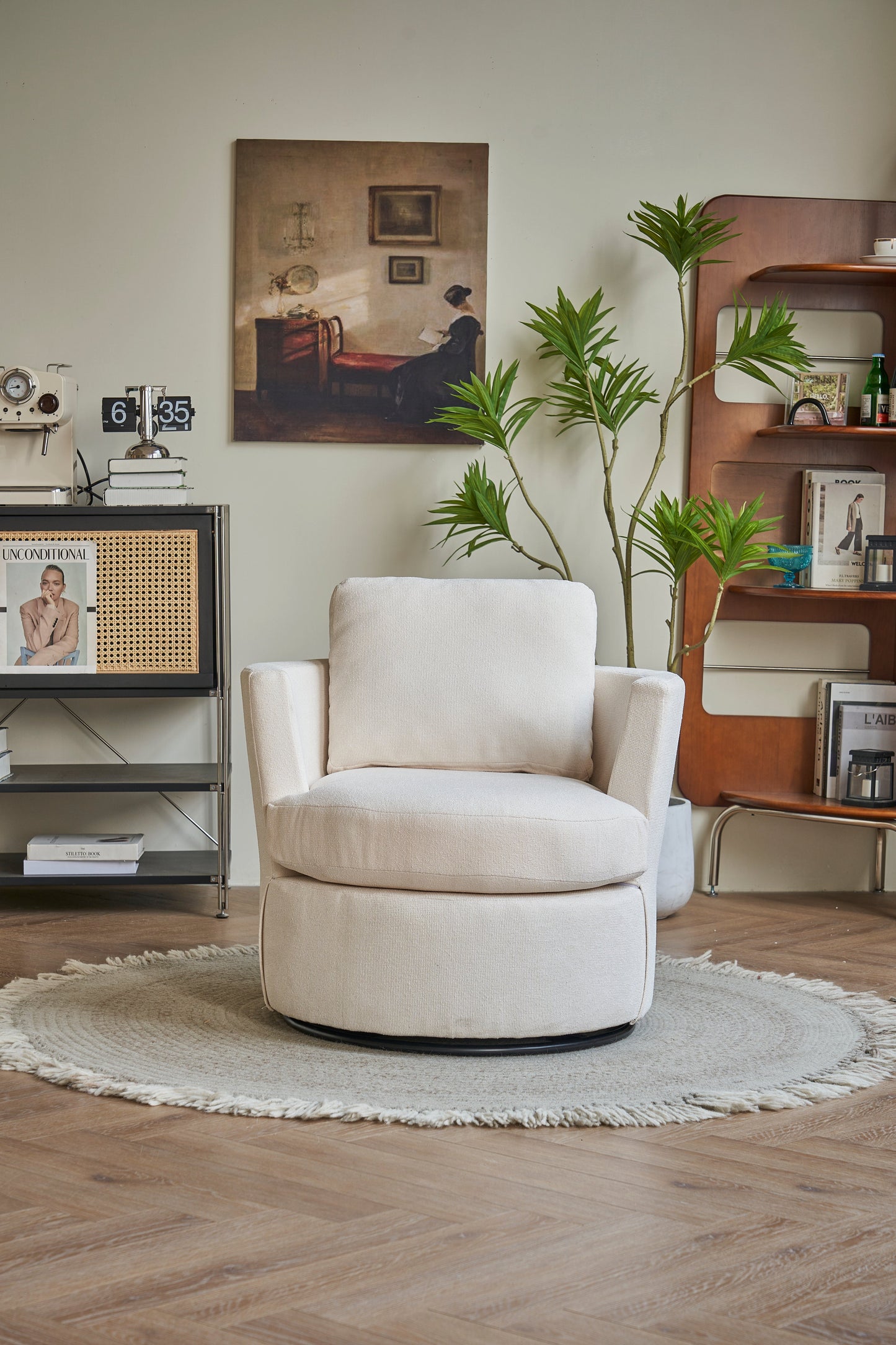 Rotating bucket chair living room comfortable circular sofa chair 360 degree rotating bucket club chair armchair (beige) - Korvel