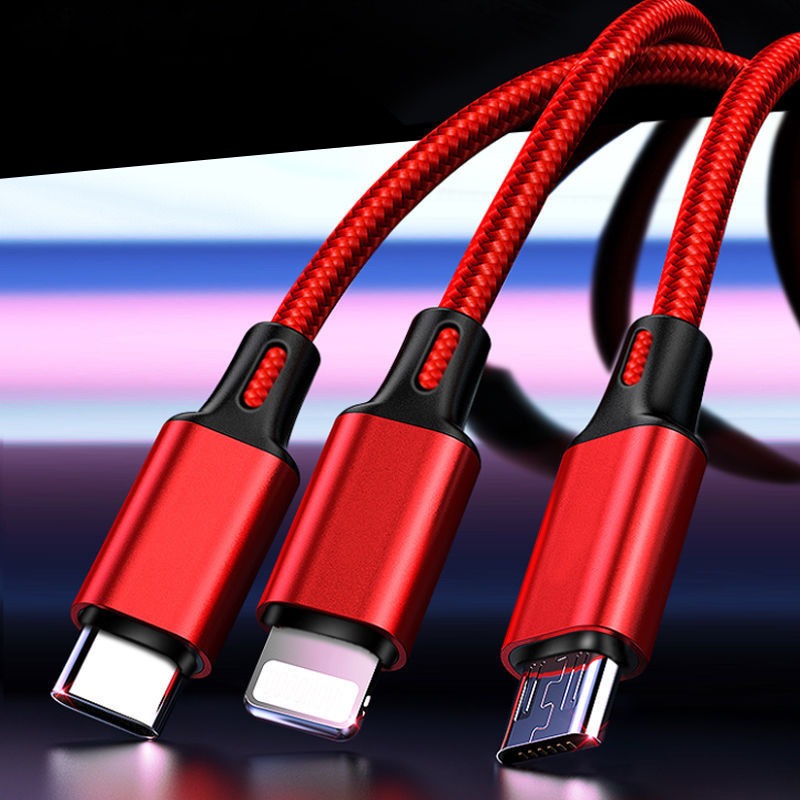 3-in-1 mobile phone fast charging 1-to-3 fast 3-head 3-wire charging data cable - Korvel