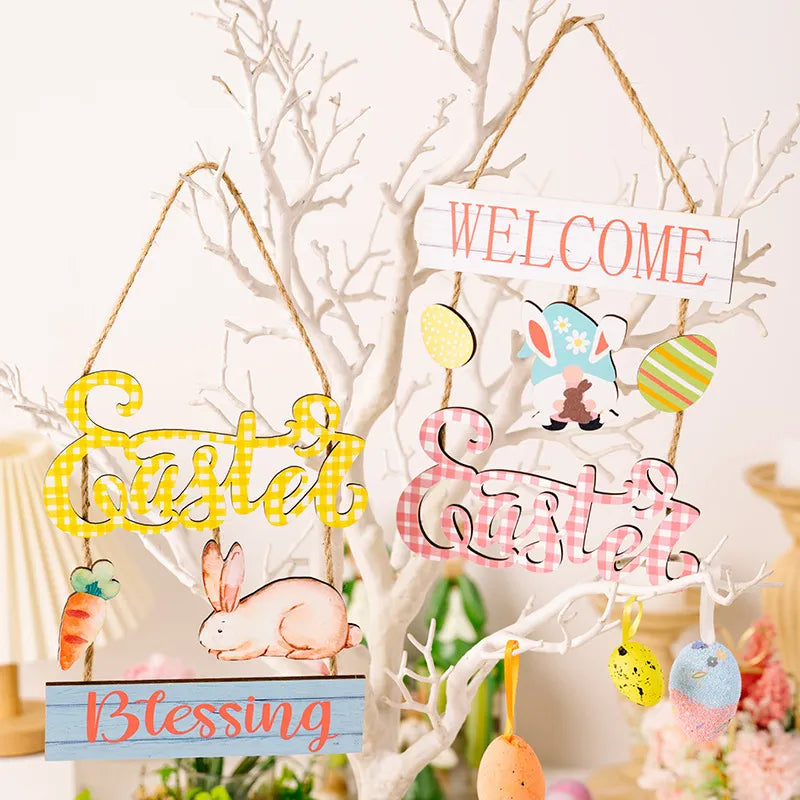 Charming Wooden Easter Egg and Rabbit Pendant