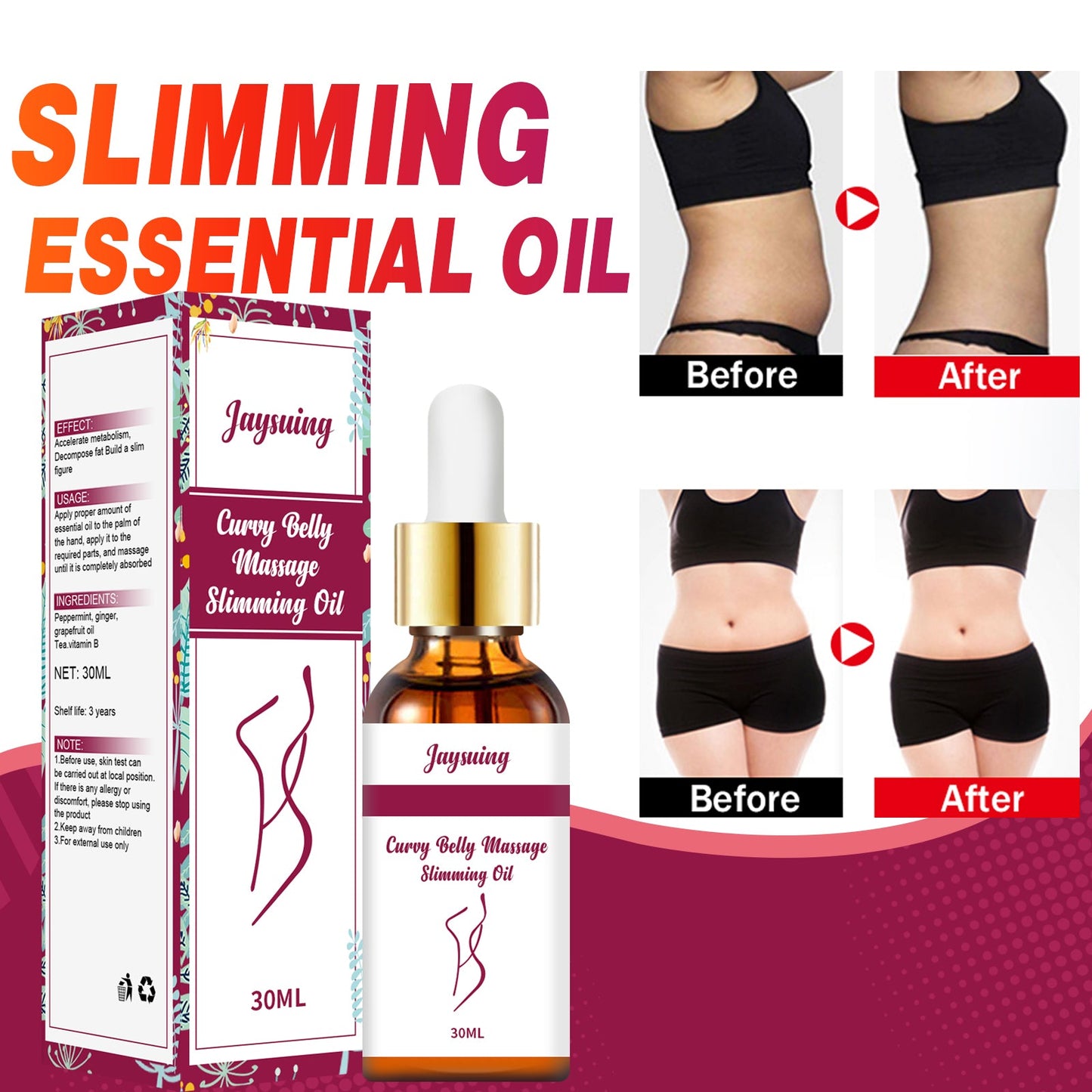 Body Shaping Essential Oil, Slimming Fat Belly Thighs Body Slimming Beauty Massage Essential Oil - Korvel
