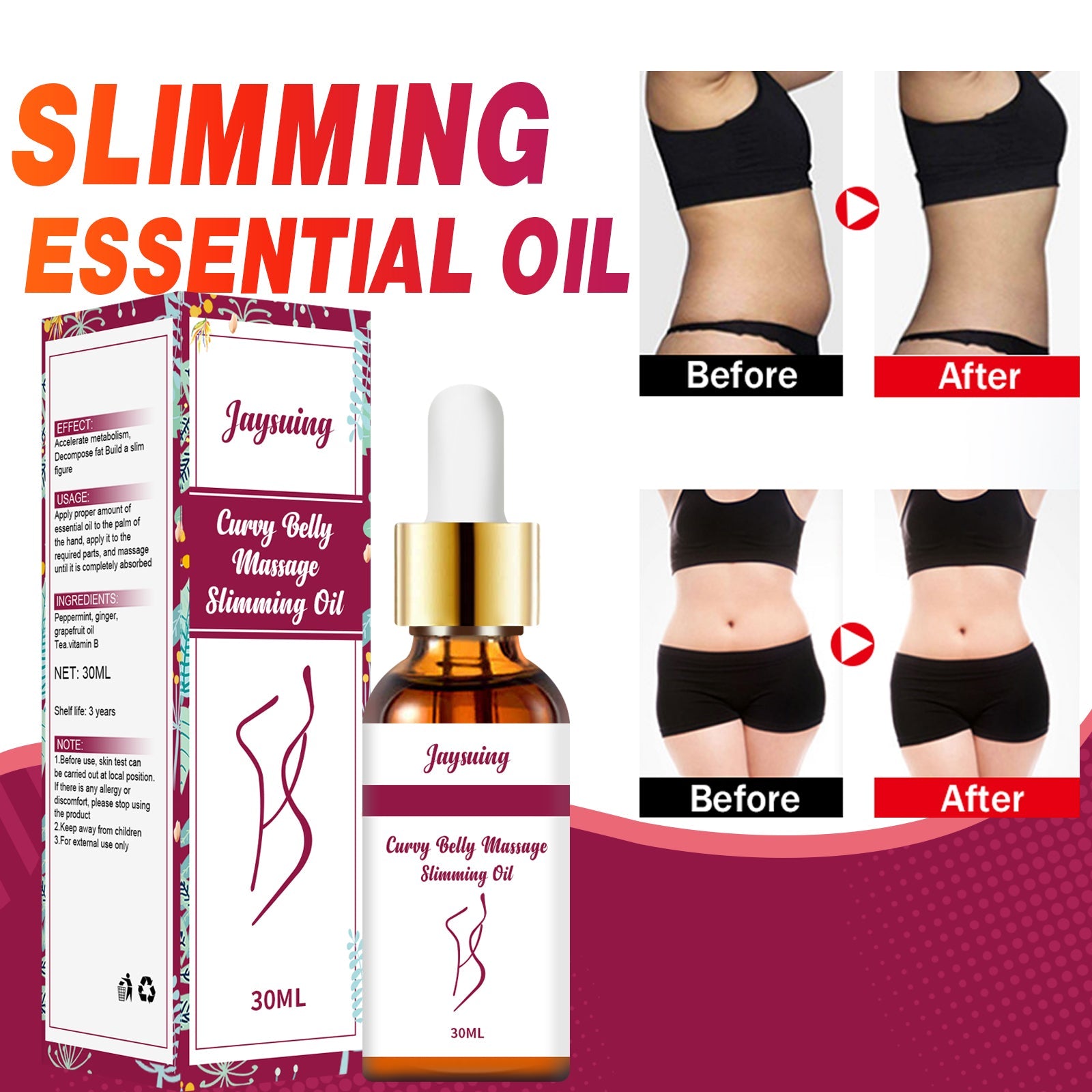 Body Shaping Essential Oil, Slimming Fat Belly Thighs Body Slimming Beauty Massage Essential Oil - Korvel