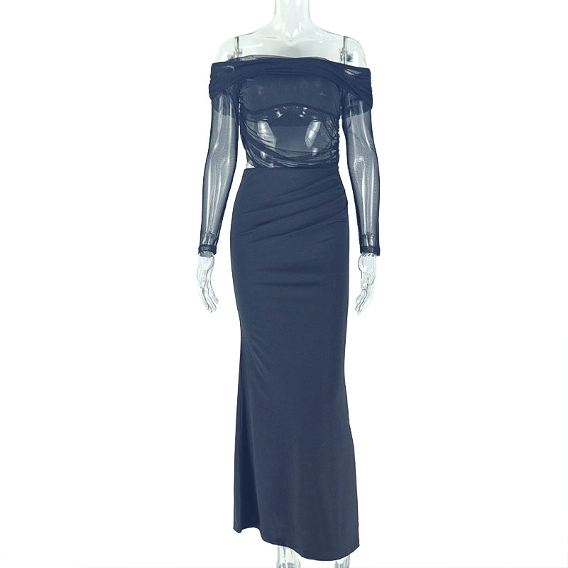 Women's Irregular Hem Pencil Dress - One-Shoulder Long Sleeve