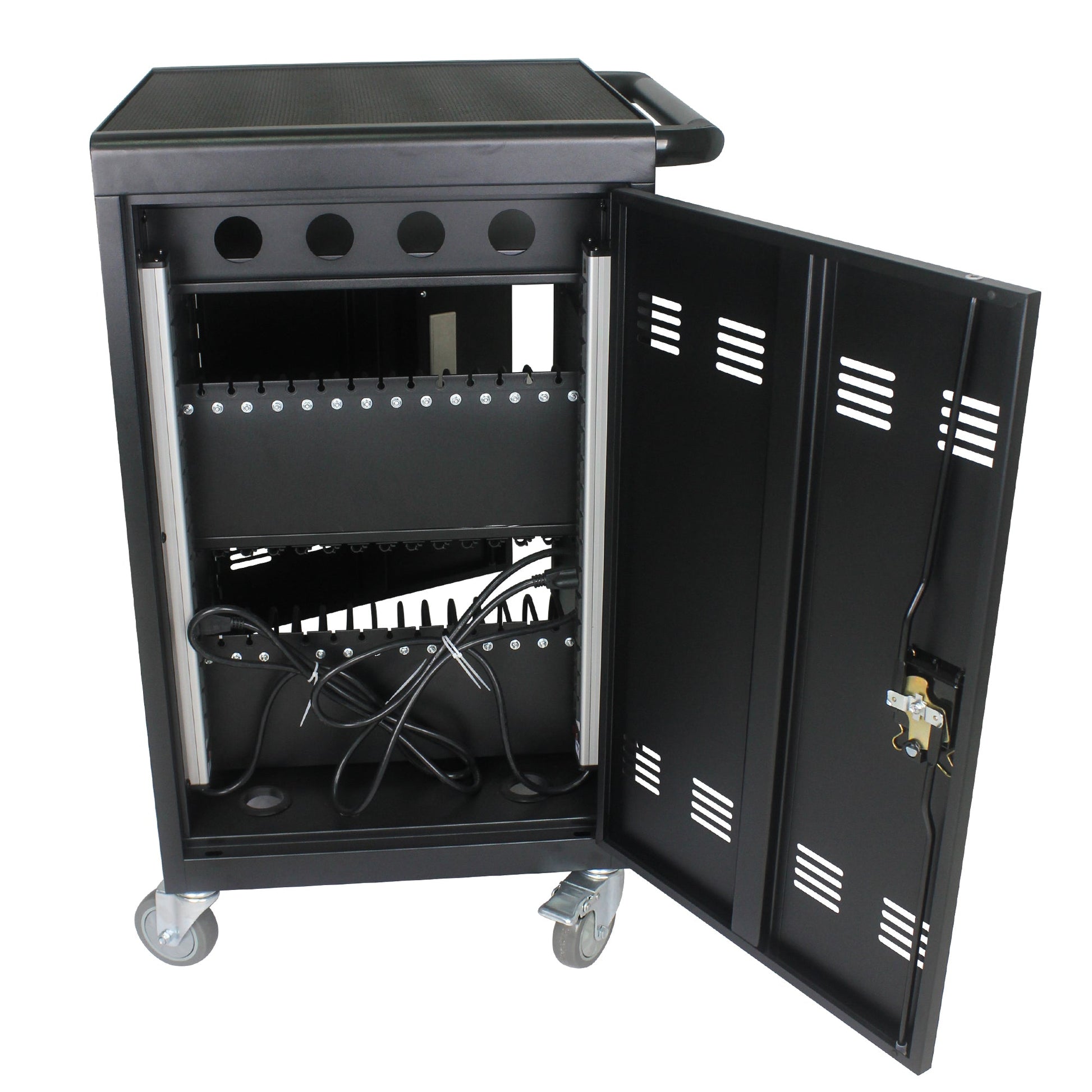 Mobile Charging Cart and Cabinet for Tablets Laptops 30-Device With Combination Lock--Black - Korvel