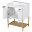 24" Bathroom Vanity with Sink, Bathroom Vanity Cabinet with Two Doors and Gold Metal Frame, Open Storage Shelf, White - Korvel