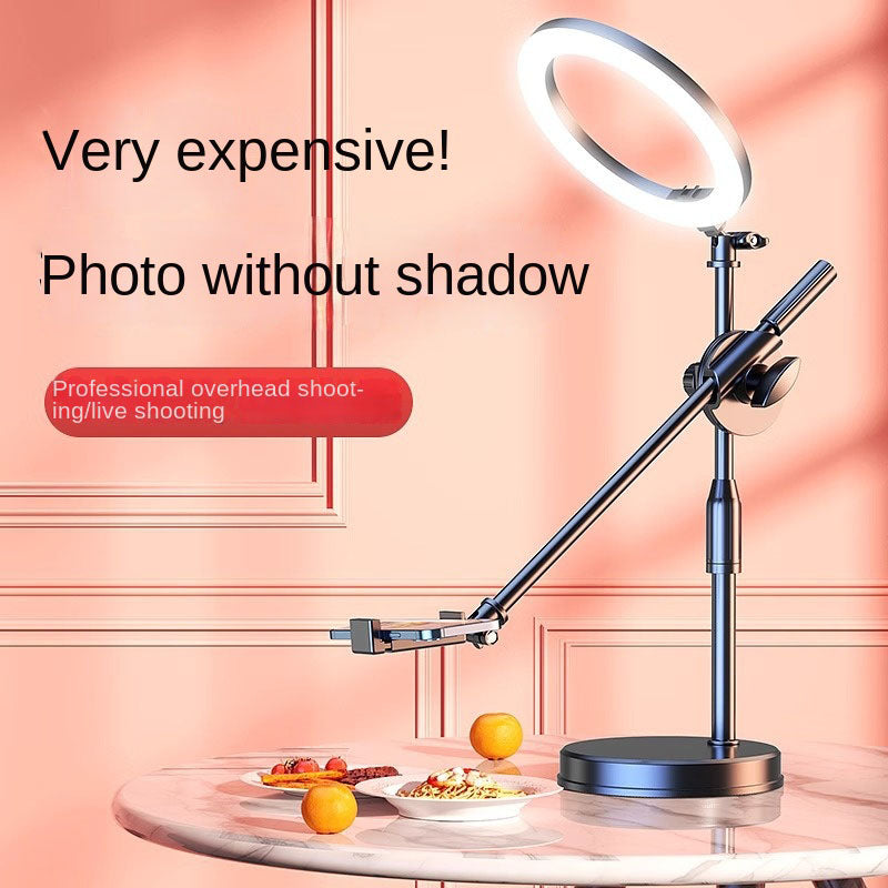 Mobile Phone Overhead Shooting Stand for Food Photography, Drawing, and Live Streaming - Adjustable Dual-Camera Position Desktop Phone Holder with Fill Light - Korvel