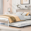 Full Size Metal Platform Bed Frame with Trundle, USB Ports and Slat Support No Box Spring Needed White - Korvel