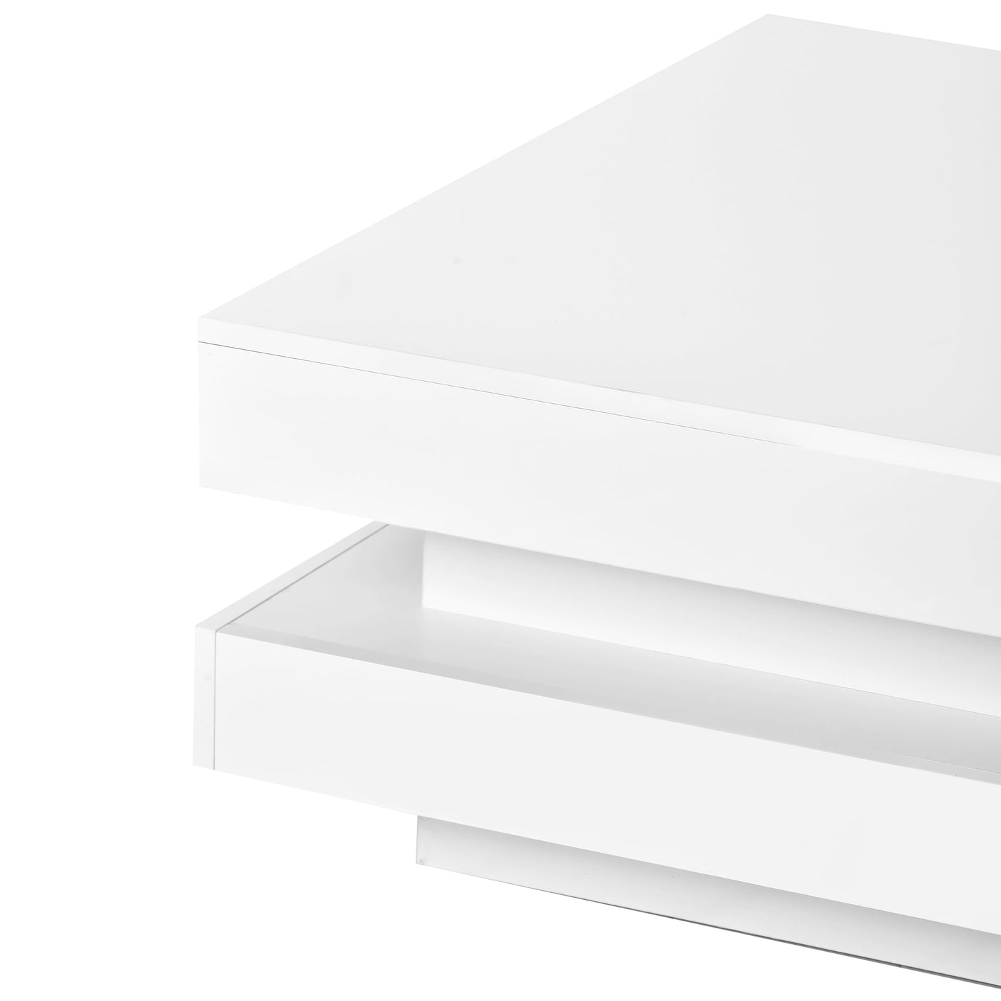 ON-TREND High Gloss Minimalist Design with LED Lights 2-Tier Square Coffee Table White - Korvel
