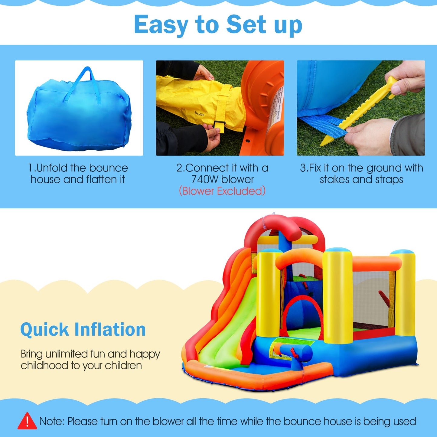 Casa Inflable de Deslizamiento de Agua Gbruno con Piscina y Cañón