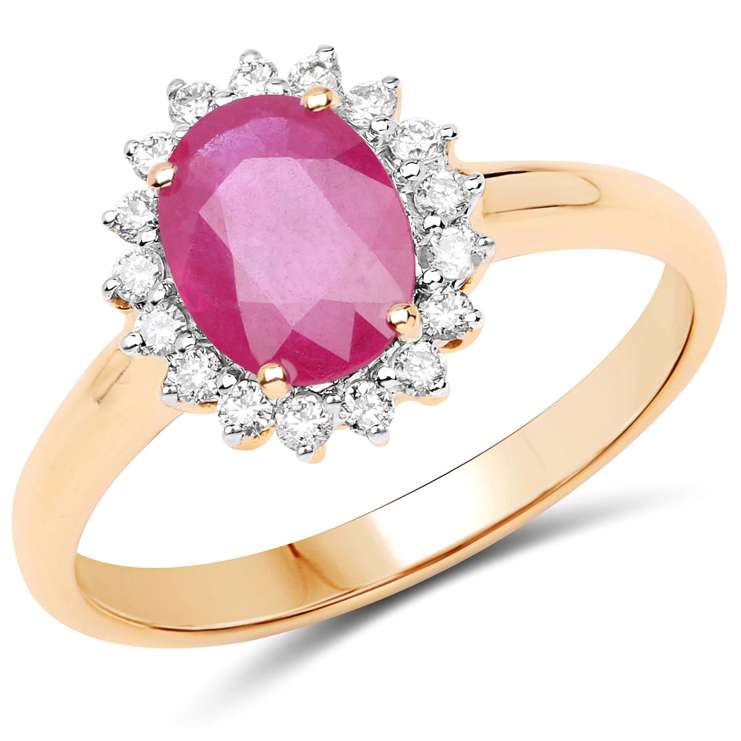 Bague Halo en Rubis et Diamants de 1,48 Carat en Or Jaune 14K