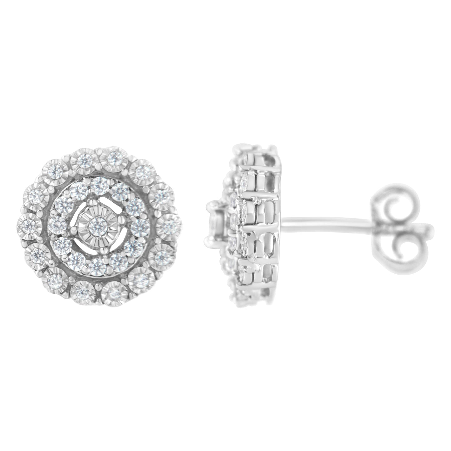 10KT White Gold Double Halo Round-Cut Diamond Stud Earrings