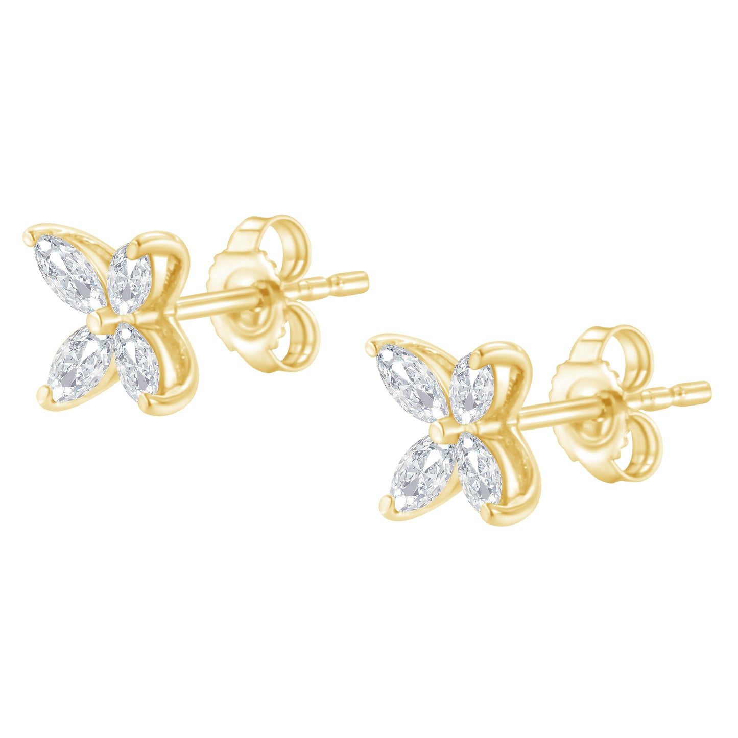 14K White Gold Marquise Diamond Floral Leaf Stud Earrings