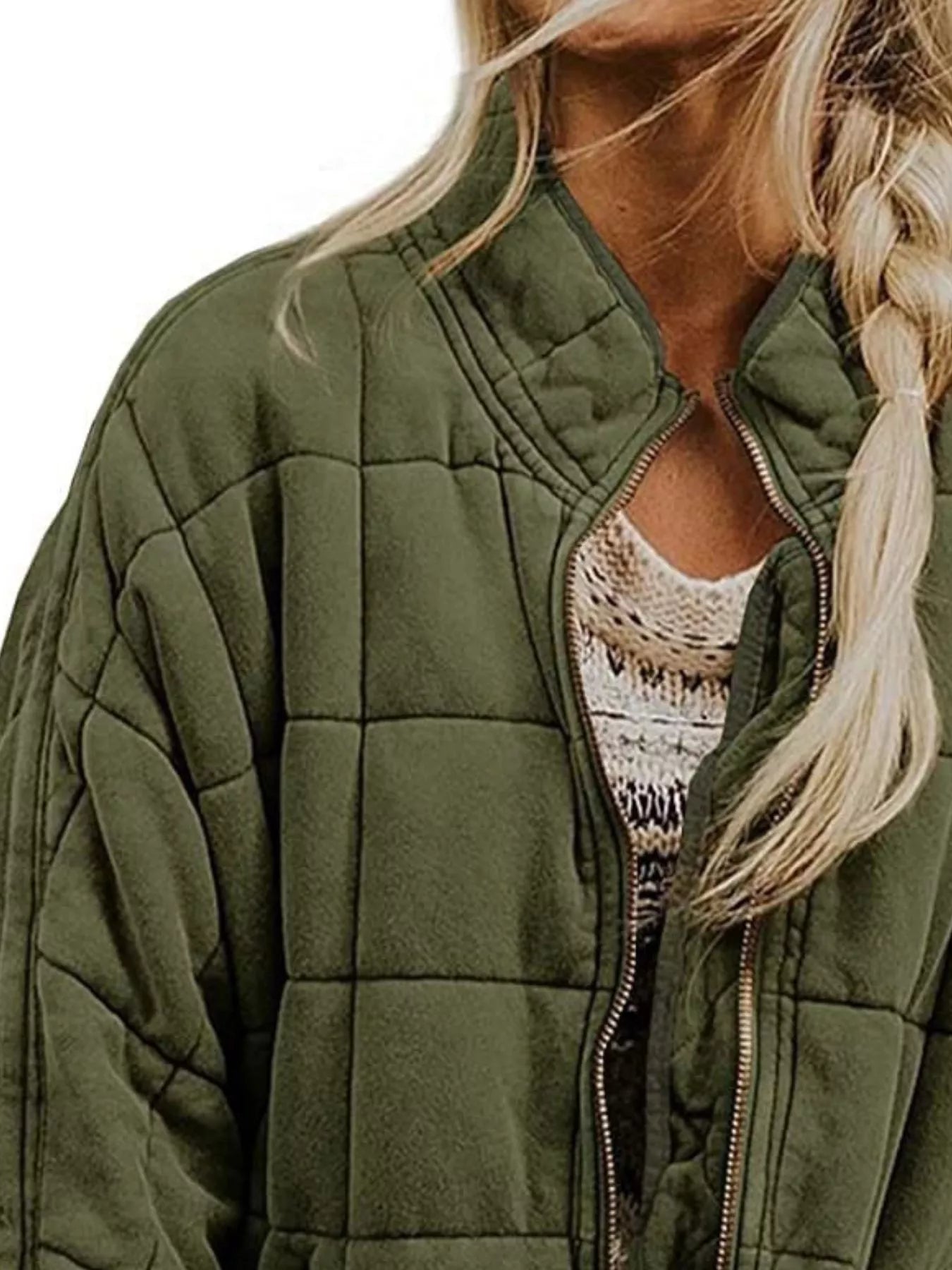 Plus Size Full Zip Quilted Bomber Jacket