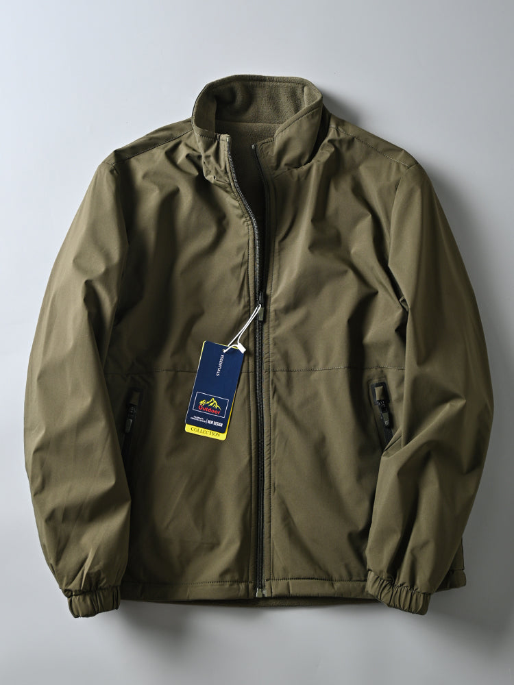 Men's Windproof Waterproof Velvet Jacket with Stand-up Collar