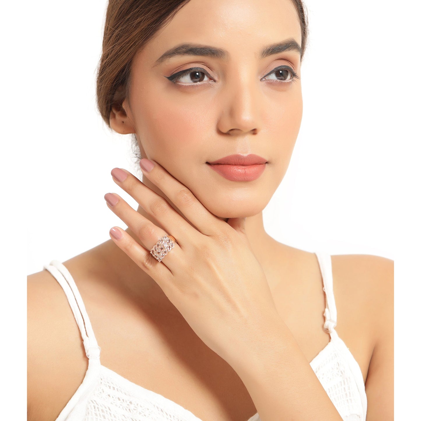 14K Rose Gold Plated 3.30 Carat Genuine Morganite Ring