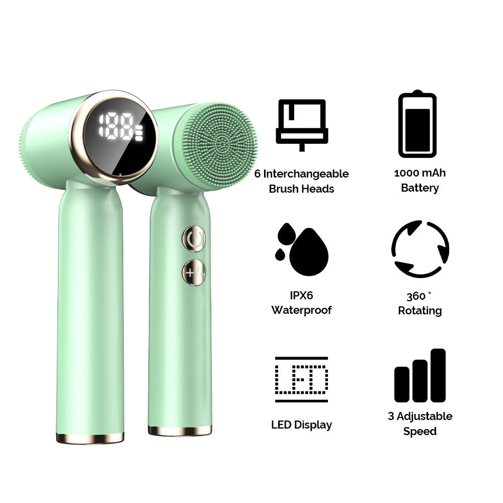 6-In-1 Hot And Cold Facial Cleanser Display Cleansing Brush Ultrasonic Facial Cleanser Pore Cleaning Silicone Beauty Instrument - Korvel