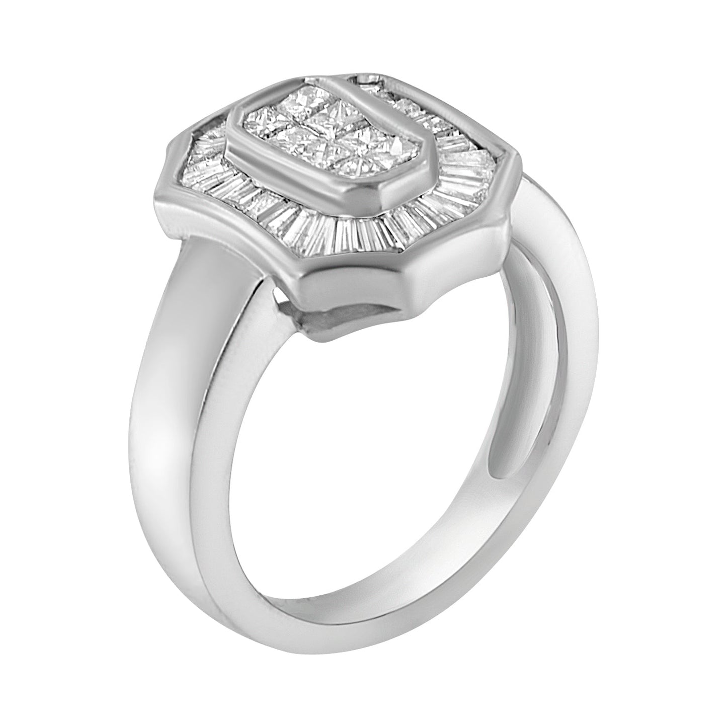 Anillo de Diamantes Baguette y Corte Princesa en Oro Blanco de 14K - Talla 7