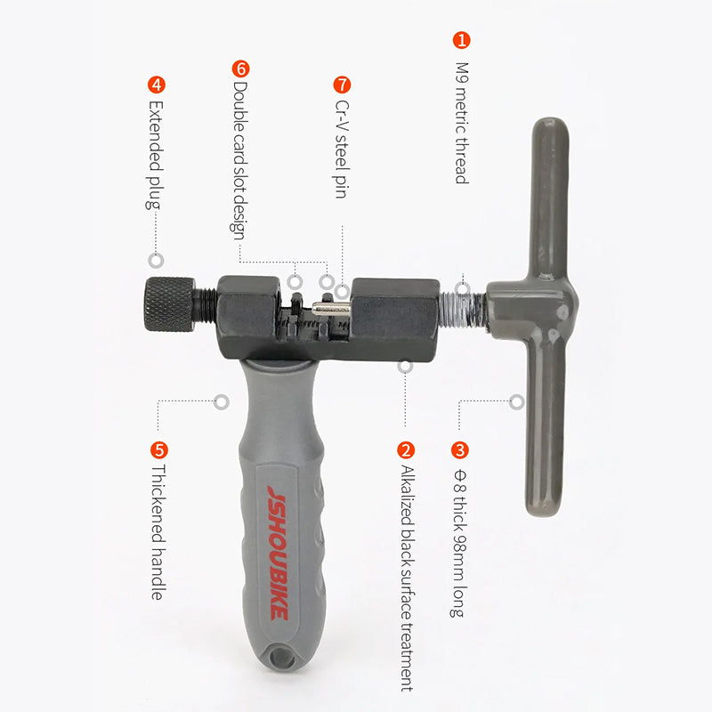 Universal Bike Chain Breaker v3.8: Cuts pins, removes links. For single - 12 speed MTB, road bikes. Repair tool. - Korvel