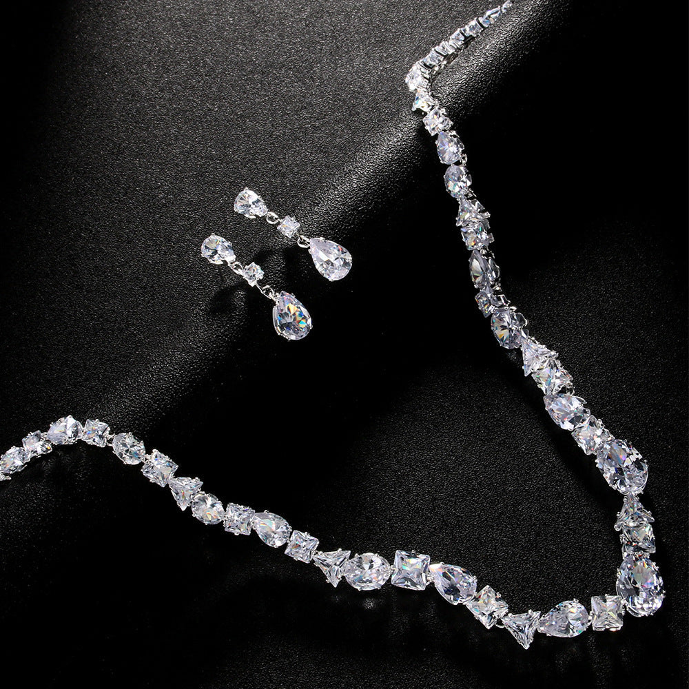 Simple necklace earring set bride's wedding jewelry set fashionable and versatile accessories - Korvel