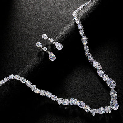 Simple necklace earring set bride's wedding jewelry set fashionable and versatile accessories - Korvel