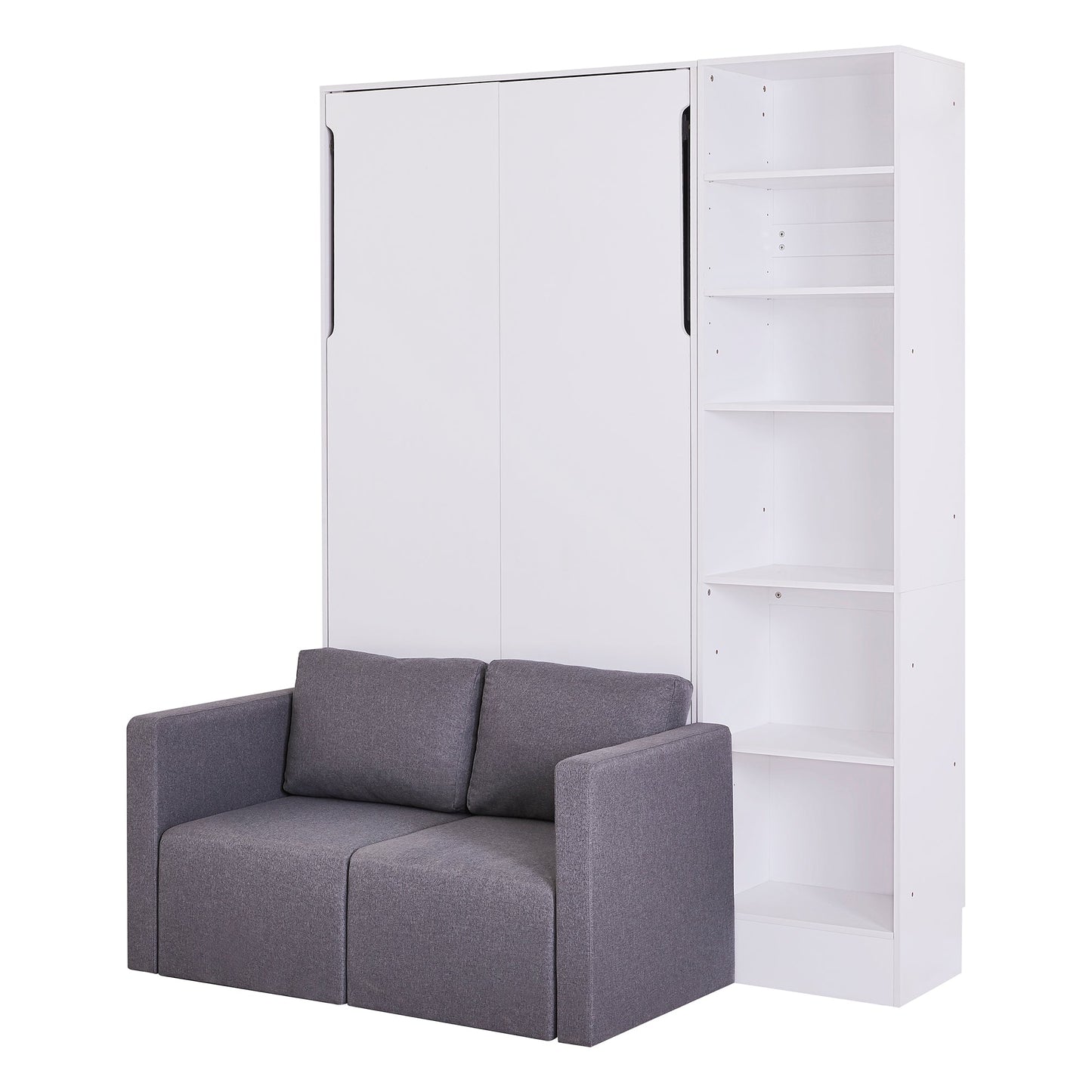 Twin Size Murphy Bed Wall Bed with Sofa and Shelves - White