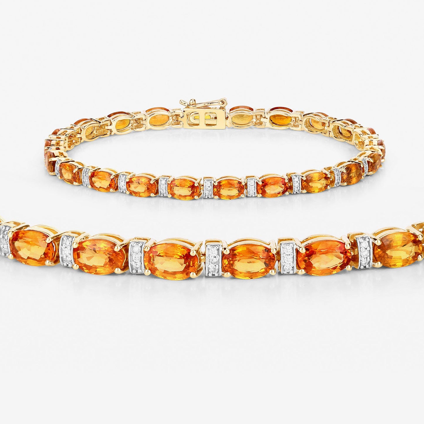 Pulsera de Zafiro Naranja y Diamante Blanco de 12.33 Quilates