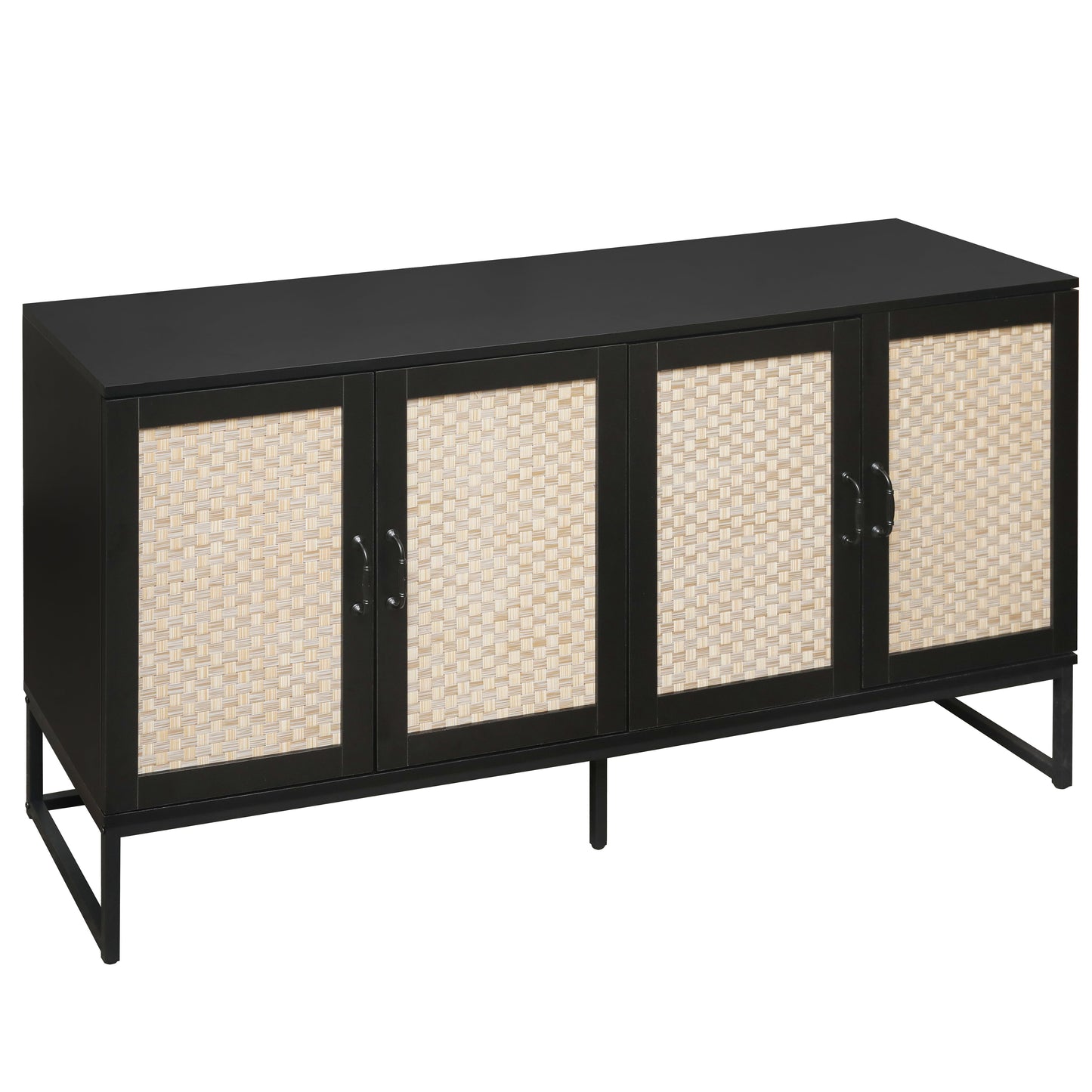 Rattan 4-Door Sideboard , Sideboard Buffet Storage Cabinet,Accent Storage Cabinet , Large Cabinet With 4 Rattan Decorated Doors - Korvel