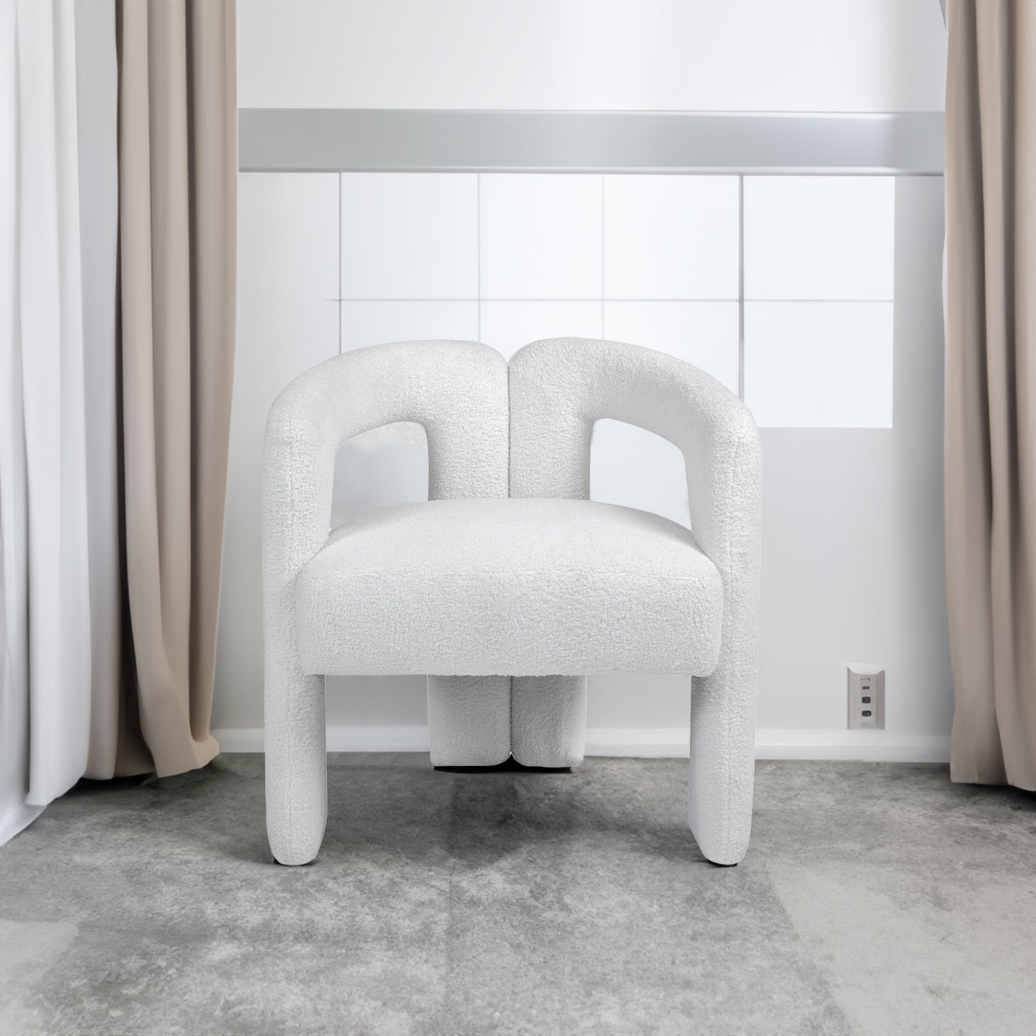 Teddy fabric modern design dining chair,open-Back ,modren kitchen armchair for Dinging Room(BEIGE) - Korvel