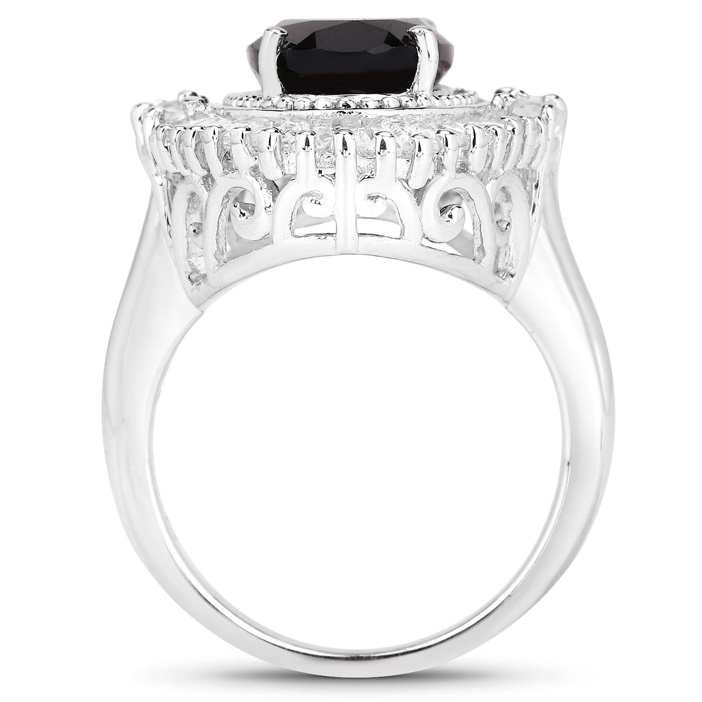 Anillo de Cuarzo Ahumado de 8.12 Quilates y Topacio Blanco en Plata de Ley