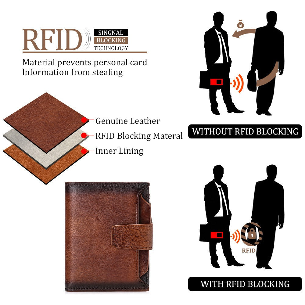 Men's short genuine leather wallet first layer cowhide Korean style fashion casual wallet driver's license wallet father's day gift - Korvel