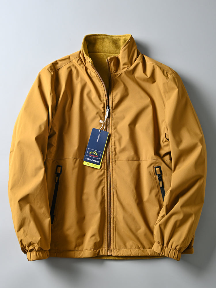 Men's Windproof Waterproof Velvet Jacket with Stand-up Collar